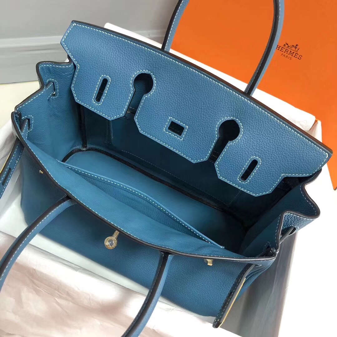 Hermes Birkin 35CM Togo Leather Handbag Blue Jean